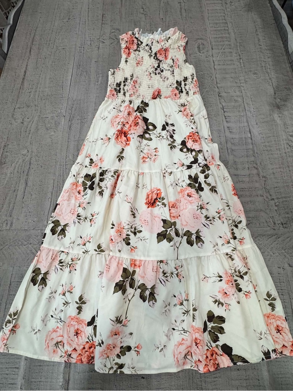 Girls Floral Maxi Dress - White with Pink Roses